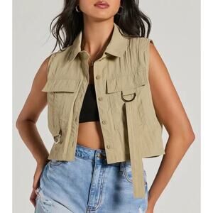 Windsor Vest Parachute Utility Cropped Tan Neutral Streetwear Sleeveless Cargo